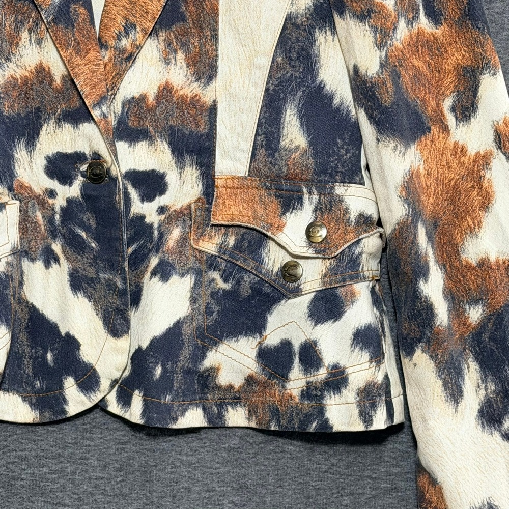 Vintage Just Cavalli Women Blazer M Cowhide Animal Printed Y2K Western Indie - Picture 7 of 16